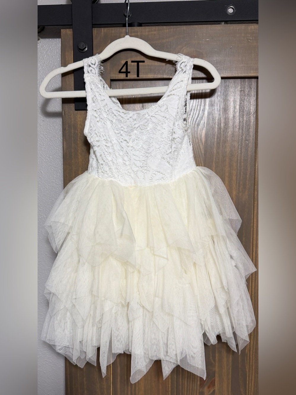Ivory Lace & Tulle Ruffle Dress - Girls 4T